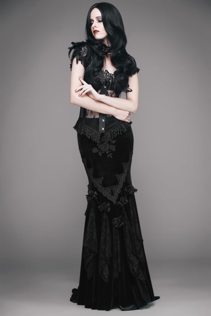 ESKT3 - Gothic Damask Tiered Fishtail Skirt - M - Image 9
