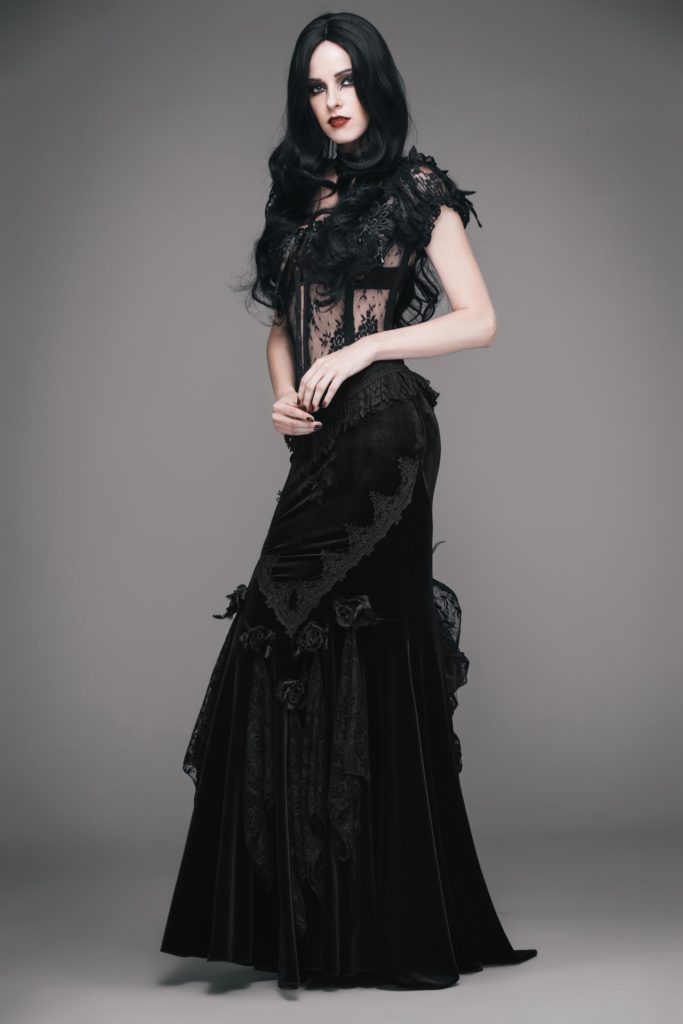 ESKT3 - Gothic Damask Tiered Fishtail Skirt - M - Image 8
