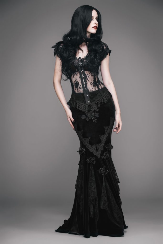 ESKT3 - Gothic Damask Tiered Fishtail Skirt - M - Image 7