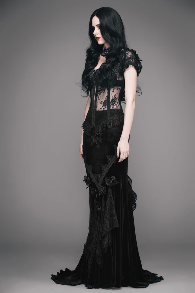 ESKT3 - Gothic Damask Tiered Fishtail Skirt - M - Image 5