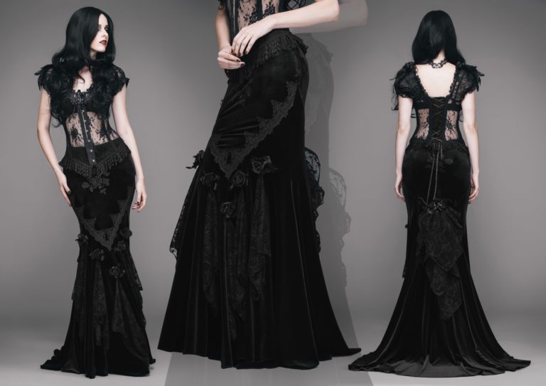 ESKT3 - Gothic Damask Tiered Fishtail Skirt - M - Image 3