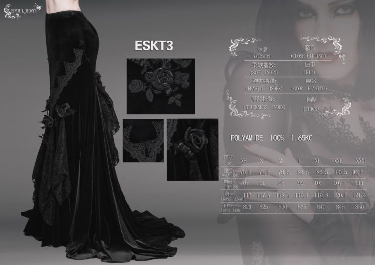 ESKT3 - Gothic Damask Tiered Fishtail Skirt - M - Image 12