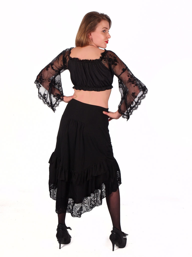 GC31763 - Black Cropped Ruffle Mesh Top with Bell Sleeves - Image 7