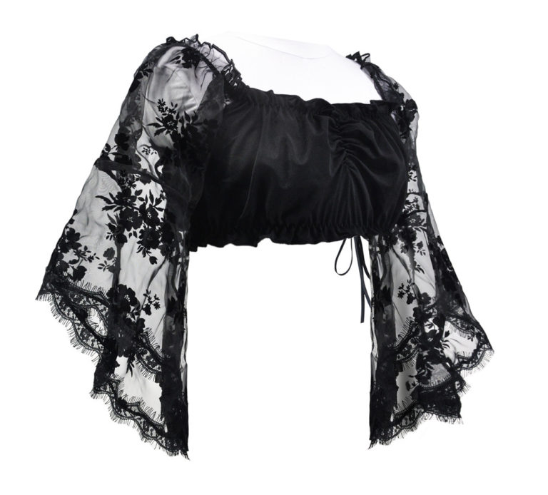 GC31763 - Black Cropped Ruffle Mesh Top with Bell Sleeves - Image 9
