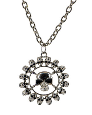 LC235 - Large Dark Silver Death Skull Roulette Wheel Pendant
