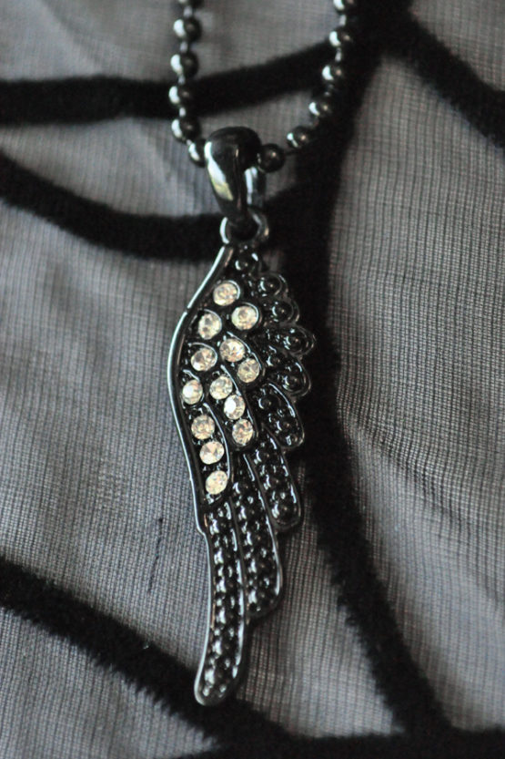 LC250 - Small All Black with Black Stones Freedom Wing Pendant - Image 2