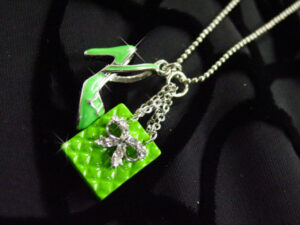 LC253 - Lime Green Fancy Lady High Heel & Purse Pendant