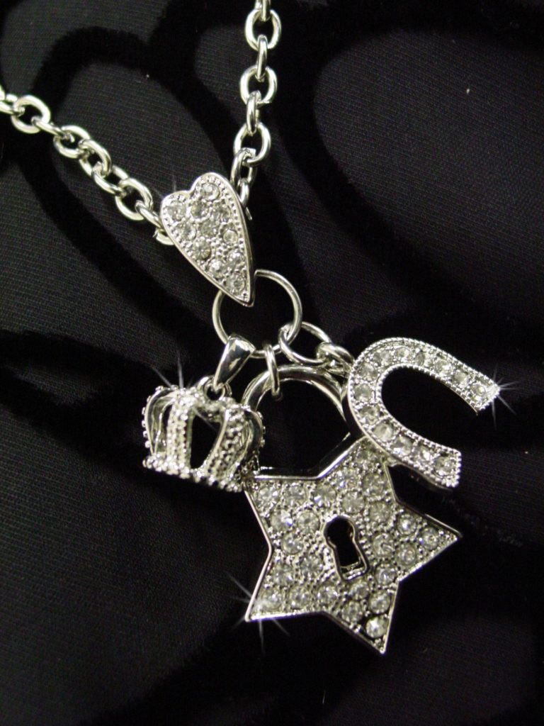 LC255 - Charm Necklace - Crown, Star with Lock, Horse shoe neckalce - Silver - Image 2