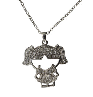 LC297 - Small Silver Iced out Little Girl Scout Pendant Necklace