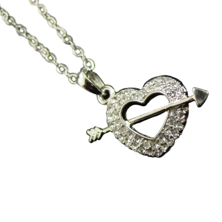 LC315 - Rhinestone heart with arrow - Silver - Image 2