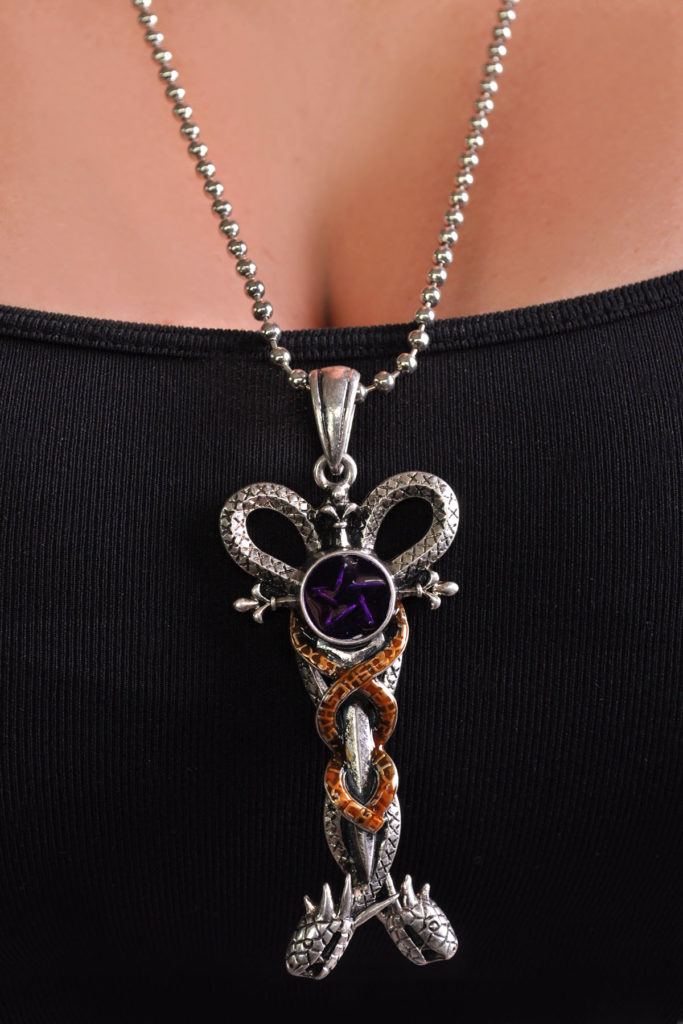 LC423 - 2 snakes coiled with gold - Silver - Image 2