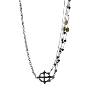 LC461 - 6 chain necklace with beads and cross on top