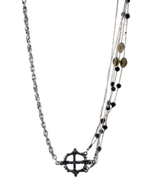 LC461 - 6 chain necklace with beads and cross on top