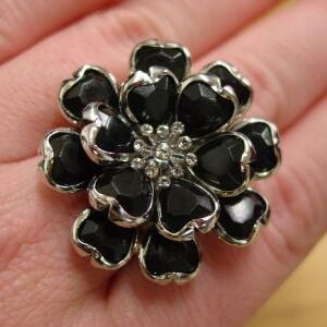 LFR43902 - Black Heart stretchy Ring - Black