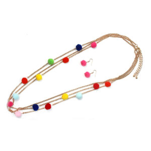MNE2034 - Set, Chain Layered with Pom Pom Rainbow