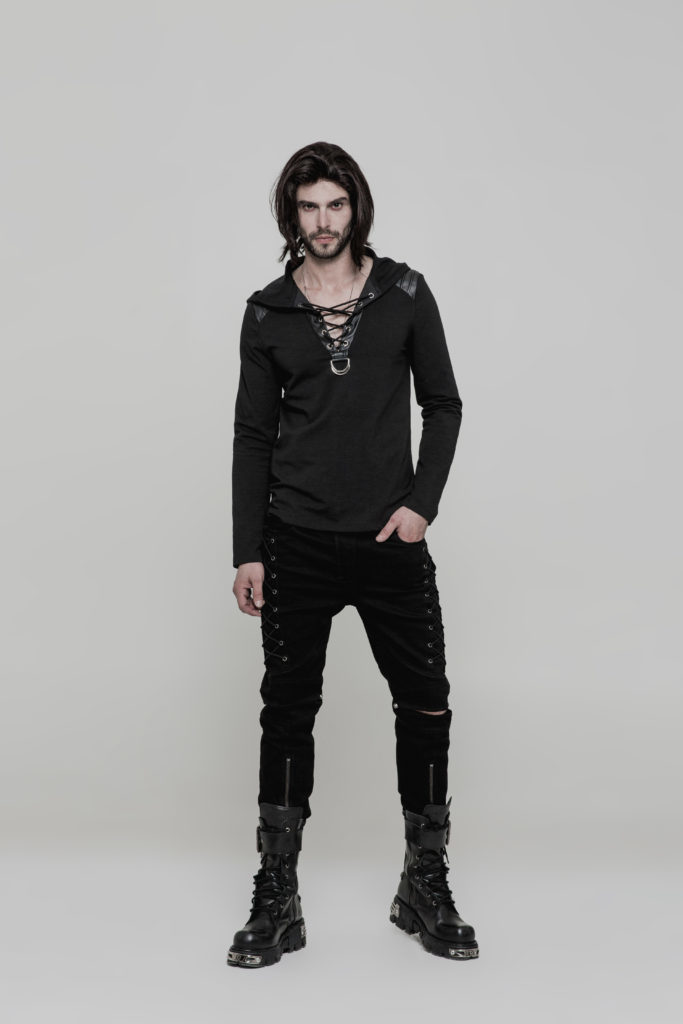 OT514 - Long Sleeve Punk Sweater with Hoodie - Image 4