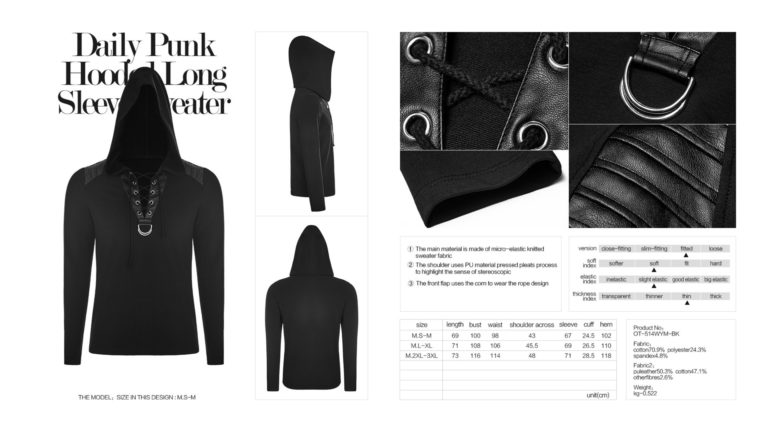 OT514 - Long Sleeve Punk Sweater with Hoodie - Image 10