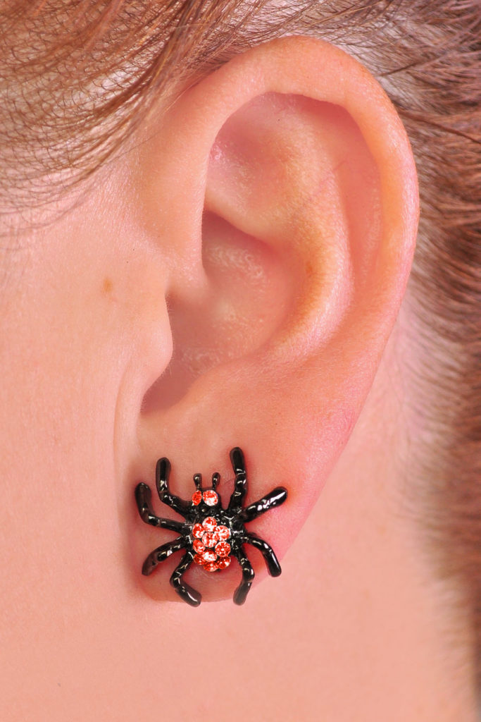 P2394 - Spider Earring Red Rhinestones - Image 2
