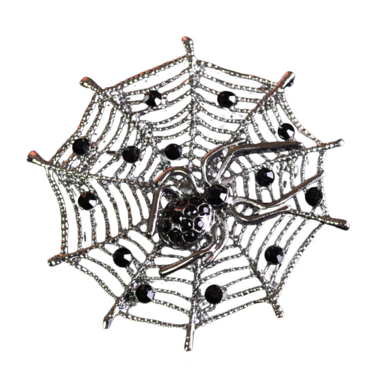 P4890 - Cobweb Brooch, Black Rhinestones - Image 3
