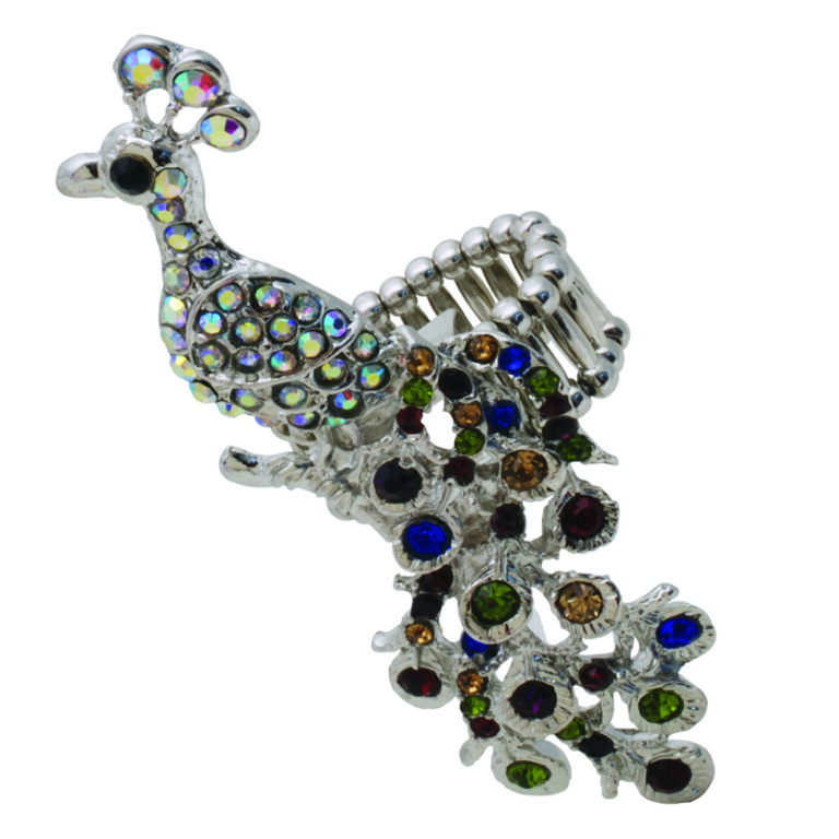 R1079 - Rhinestone Peacock Stretchy Ring - Multi