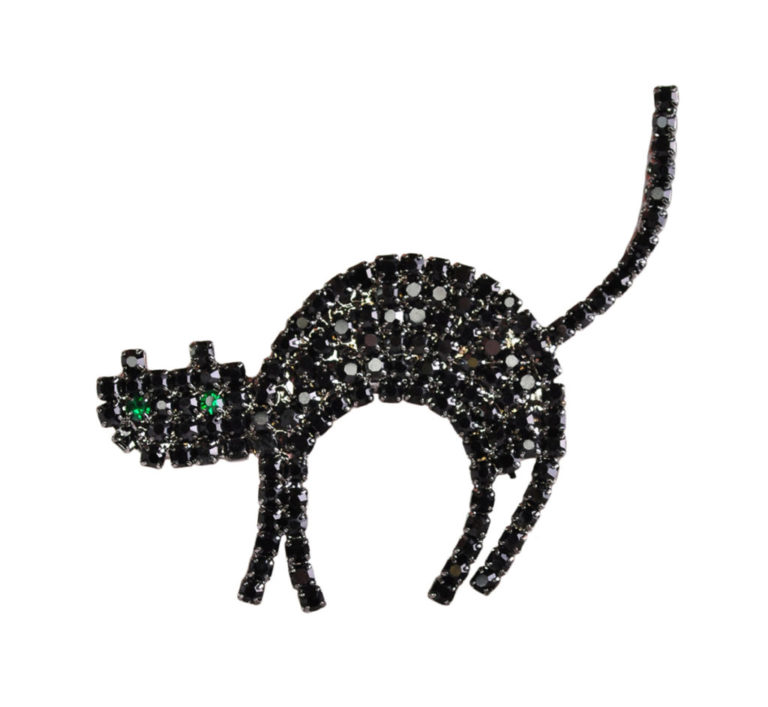 RSP2912 - Black Cat Rhinestone Brooch kitty, kitten, cat, meow