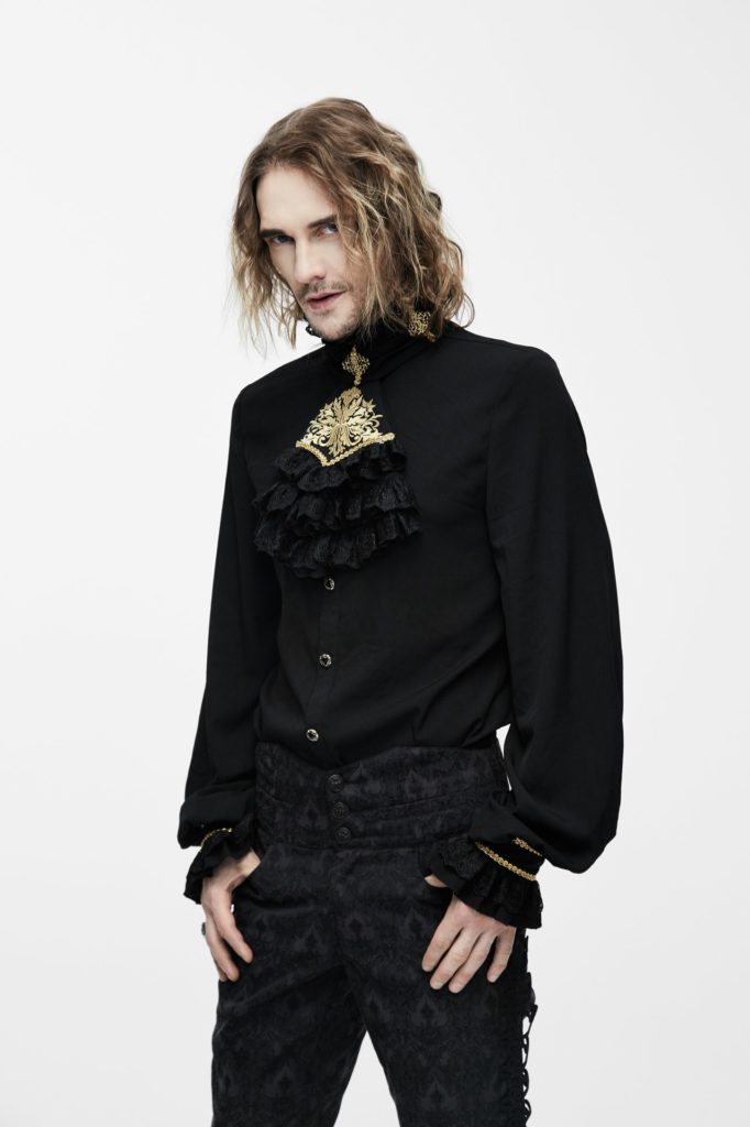 SHT2301 - Gothic Pirate Shirt with Gold Embroidery and Victorian Collar - Image 5