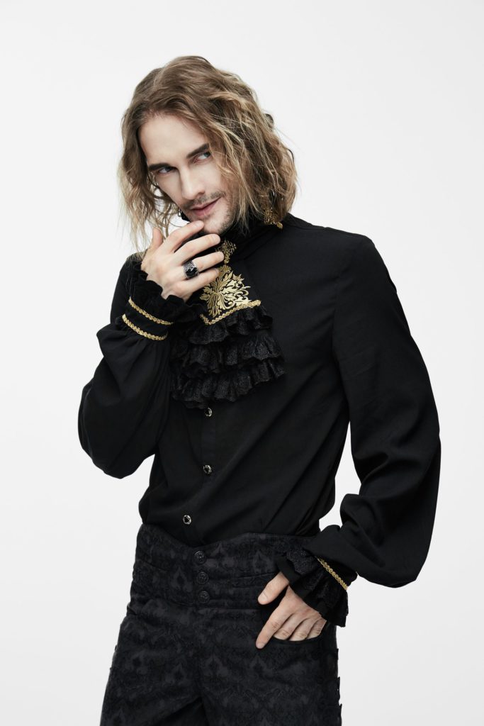 SHT2301 - Gothic Pirate Shirt with Gold Embroidery and Victorian Collar - Image 4