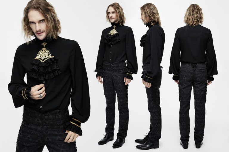 SHT2301 - Gothic Pirate Shirt with Gold Embroidery and Victorian Collar - Image 6