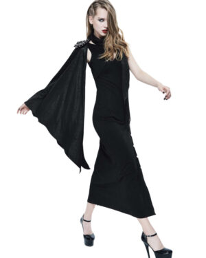 SKT69 - Punk Female Slender Dress with Leg Slit and Cape
