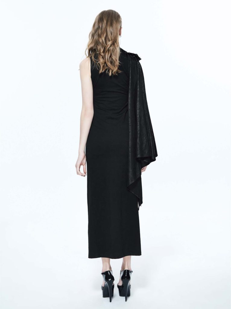 SKT69 - Punk Female Slender Dress with Leg Slit and Cape - Image 6