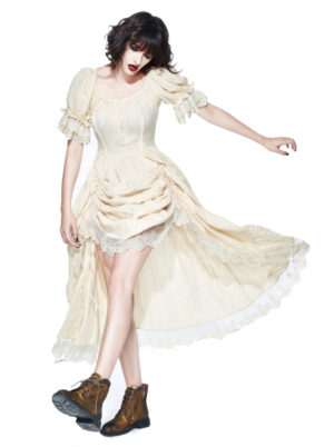 SKT77 - Steampunk Dress with Ruffle Short Sleeves