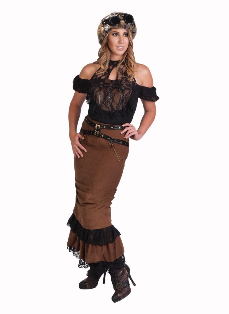 SP145 - Long Steampunk Skirt with Belt and Chains - Image 5