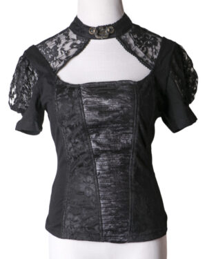 SP164 - Steampunk Black Lace Keyhole Top with Corset Back Detail