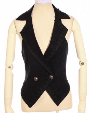 SP200 - Black Steampunk Vest with Collars and Open Back