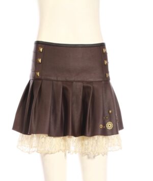 SP212 - Steampunk Brown Flounce Skirt with Lace Hem Detail - M