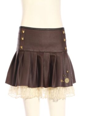 SP212 - Steampunk Brown Flounce Skirt with Lace Hem Detail - M