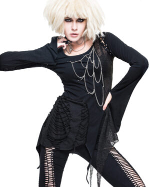 TT55 - Punk Asymmetric Patchwork Top with Spiderweb Chain Detail