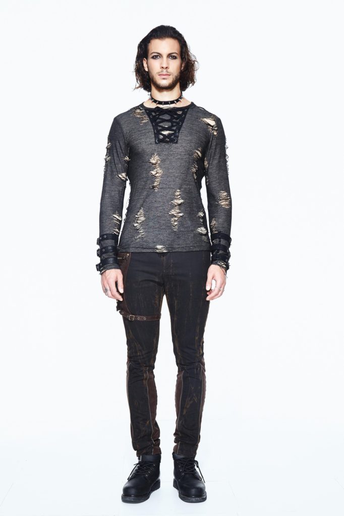 TT99 - Punk Male Distressed Lace-Up Shirt - Image 6