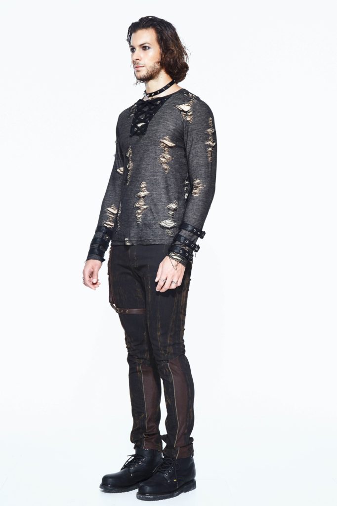 TT99 - Punk Male Distressed Lace-Up Shirt - Image 7