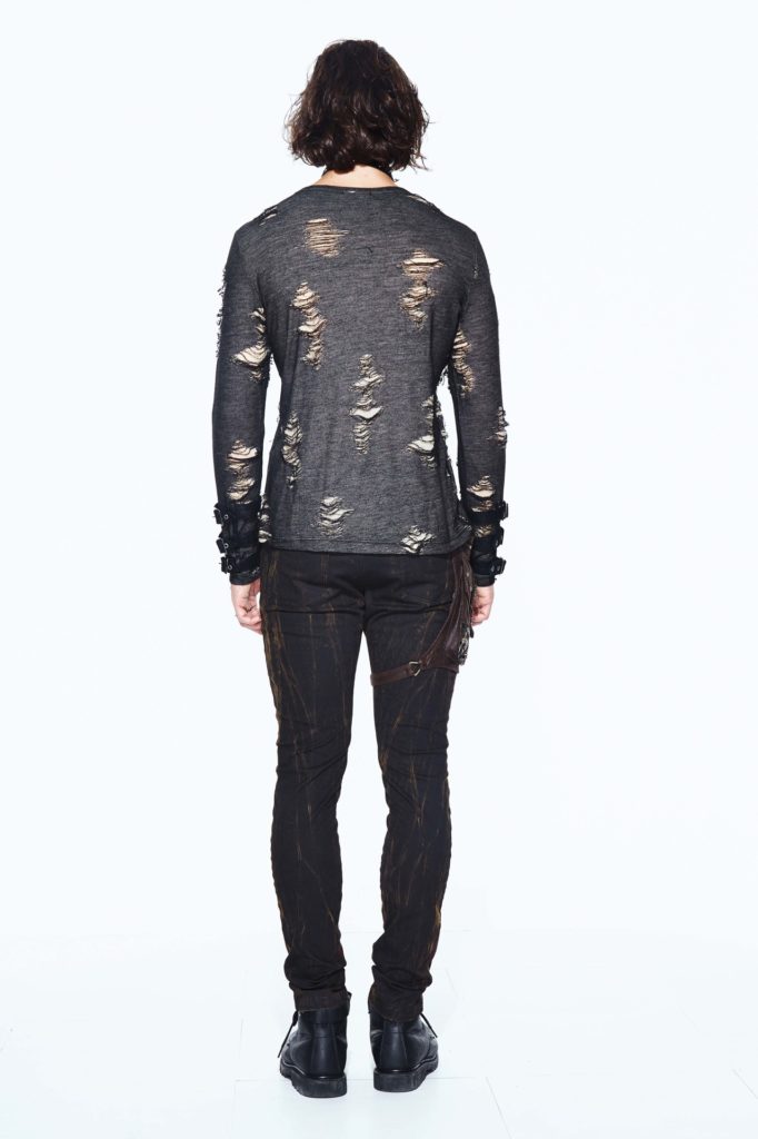 TT99 - Punk Male Distressed Lace-Up Shirt - Image 8