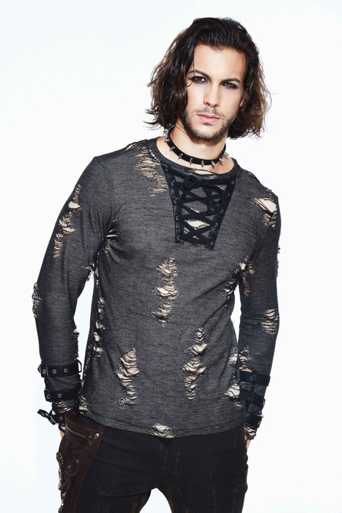 TT99 - Punk Male Distressed Lace-Up Shirt - Image 4