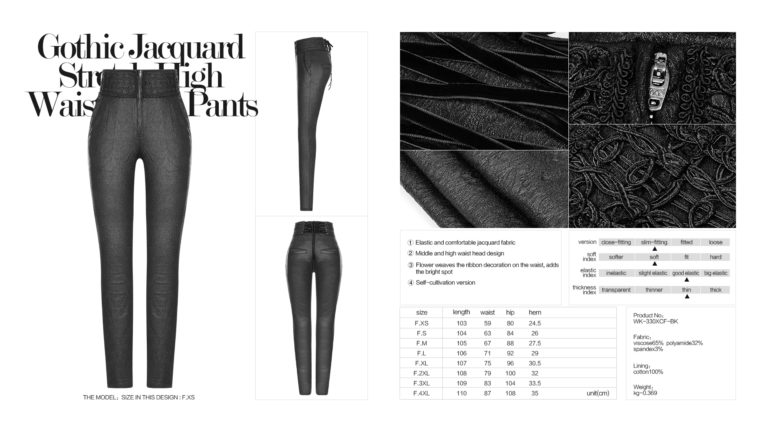 WK330 - Gothic Jacquard stretch hi-waist tight pants - Image 6
