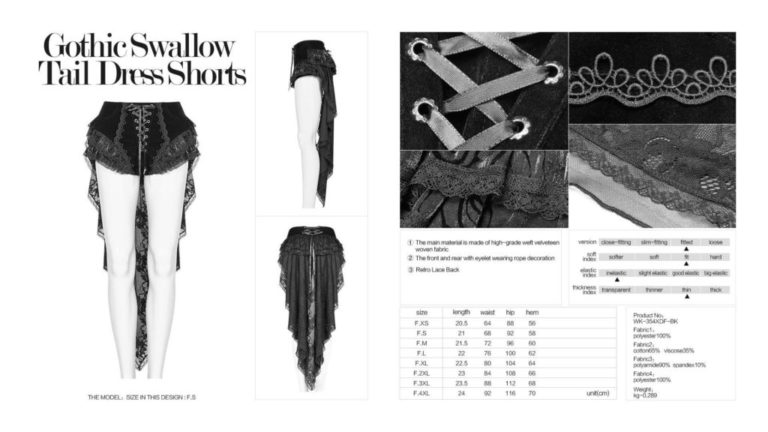 WK354 - Gothic Swallow Tail Dress Shorts - Image 10