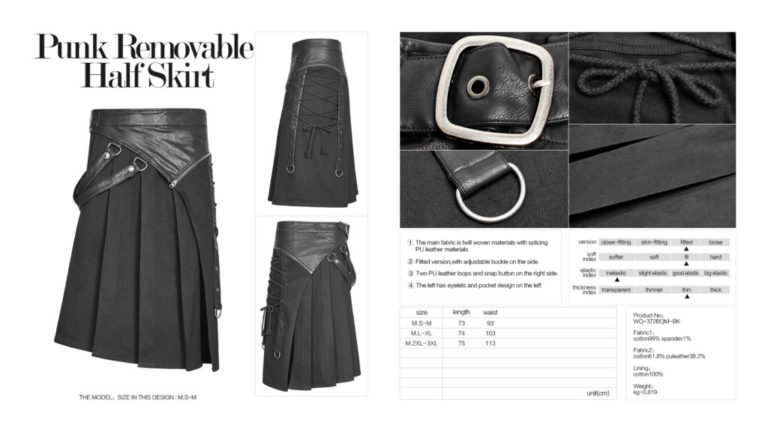WQ372 - Punk Removable Half Skirt Kilt - Image 9