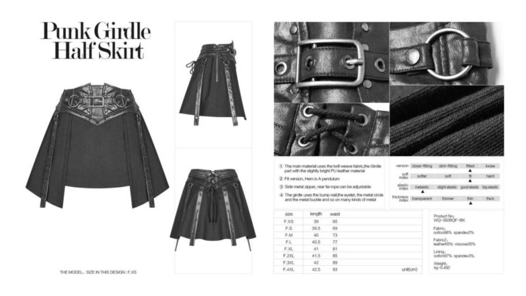WQ392 - Punk Girdle Half Skirt - M - Image 8
