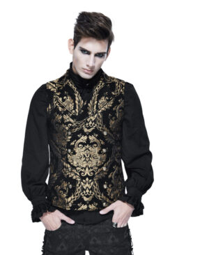 WT1301 - Gothic Embroidered Gold Brocade Collared Waistcoat