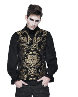 WT1301 - Gothic Embroidered Gold Brocade Collared Waistcoat