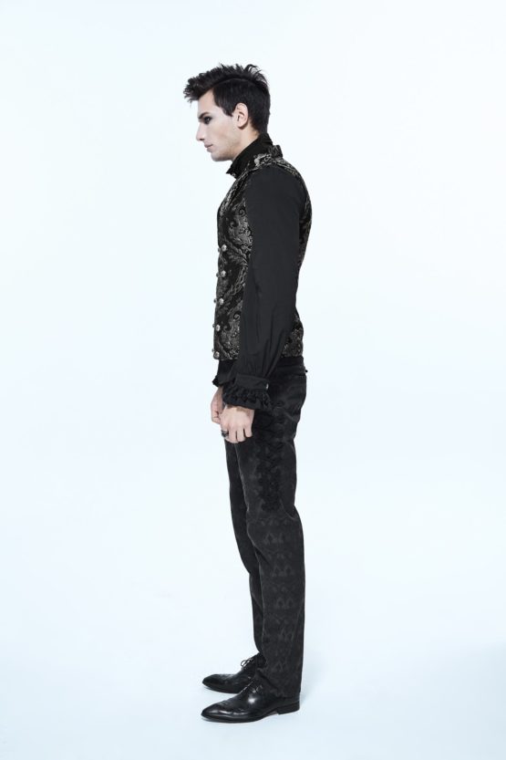 WT1302 - Gothic Embroidered Silver Brocade Collared Waistcoat - Image 5