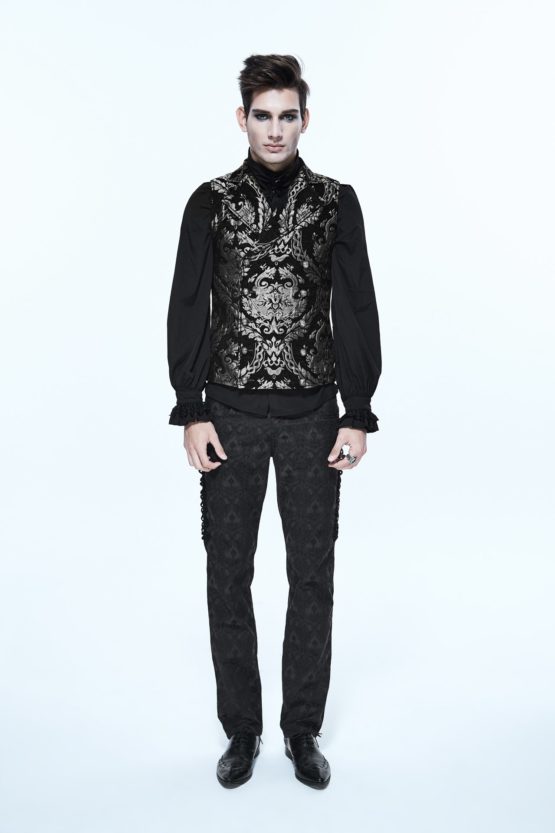 WT1302 - Gothic Embroidered Silver Brocade Collared Waistcoat - Image 2