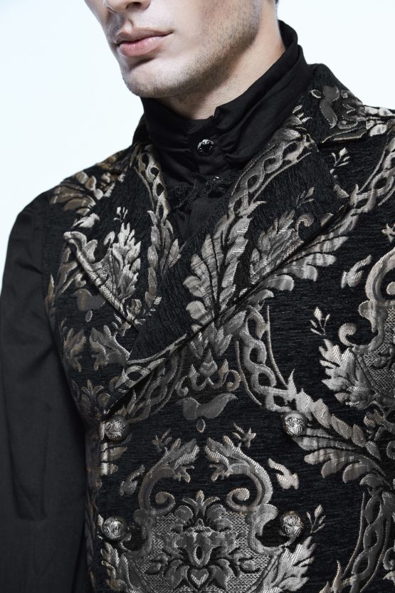 WT1302 - Gothic Embroidered Silver Brocade Collared Waistcoat - Image 7